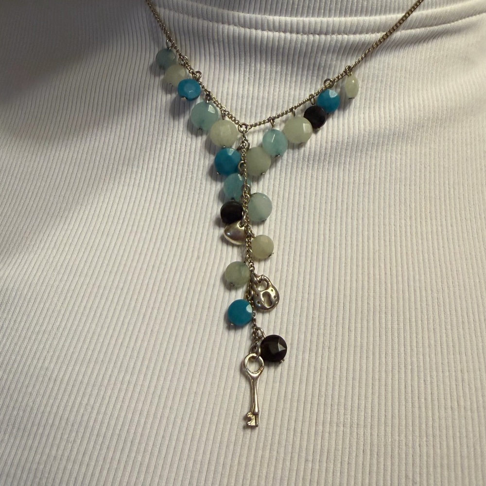 Fossil silver necklace with turquoise